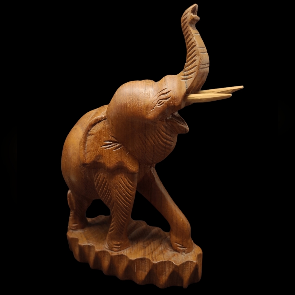 HAND-CARVED SOLID  TEAK - WOOD ELEPHANT - MADE IN THAILAND